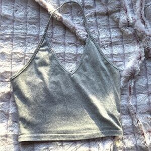 2‑Pack Halter Deep‑V Crop Tops White & Gray